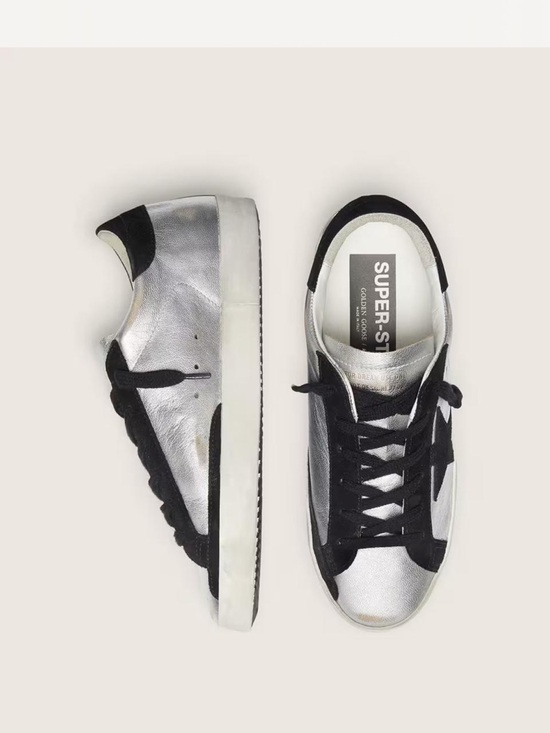 Golden Goose Shoes - Golden Goose Silver and Black Low-Top Sneakers